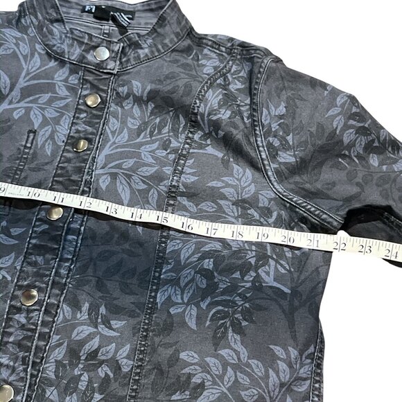 FDJ FRENCH DRESSING JEANS Reversible Bomber Jacket L Blue Leaves Stretchy - Picture 9 of 10
